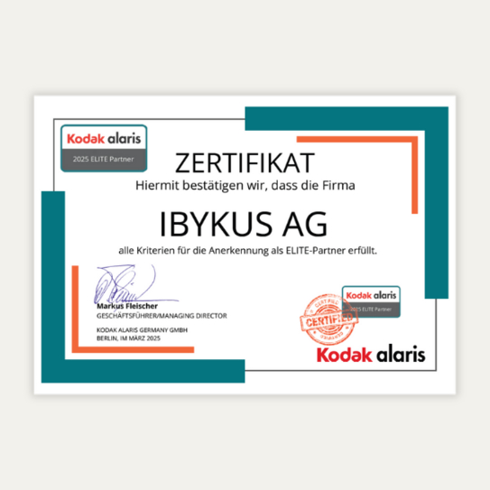 Zertifikat Kodak alaris ELITE Partner 2025