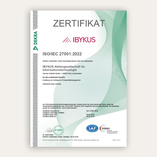 Abbild des Zertifikates ISO/IEC 27001:2022